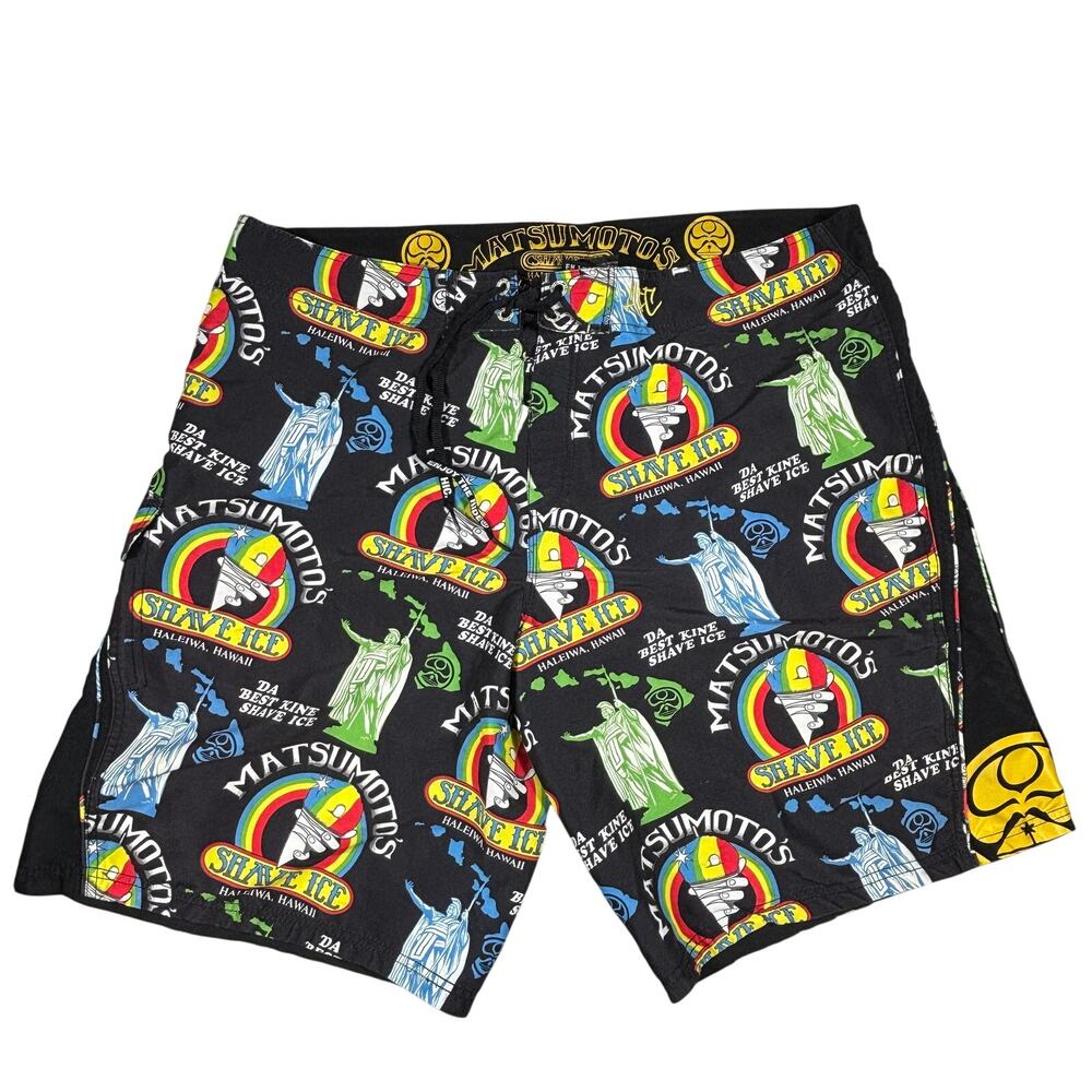 Matsumoto Shave Ice HIC Board Shorts Men 44 Hawaii Icon Series Kamehameha Black
